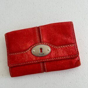 Fossil Red Trifold Leather Wallet